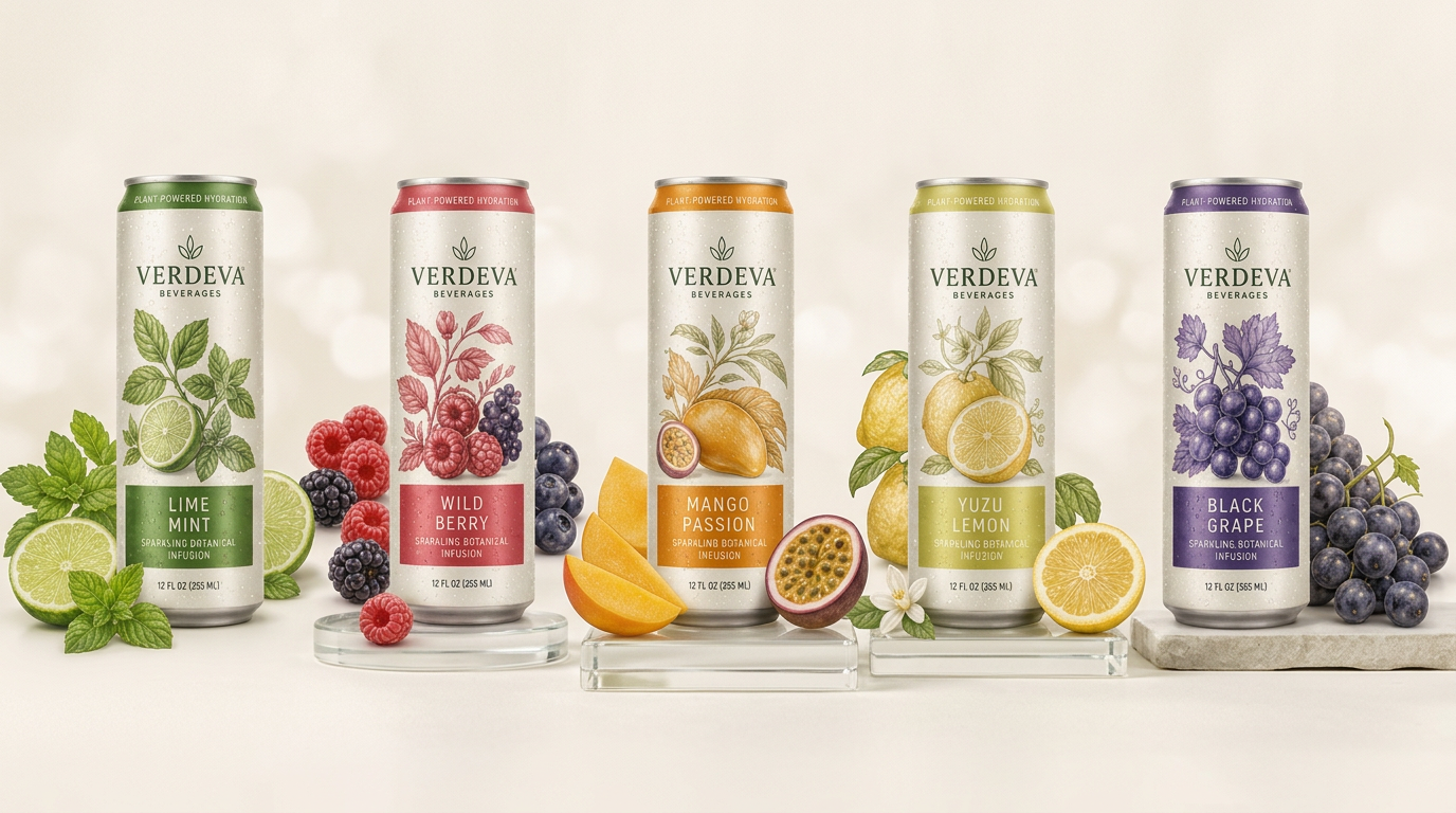 Verdeva Beverages five-can lineup